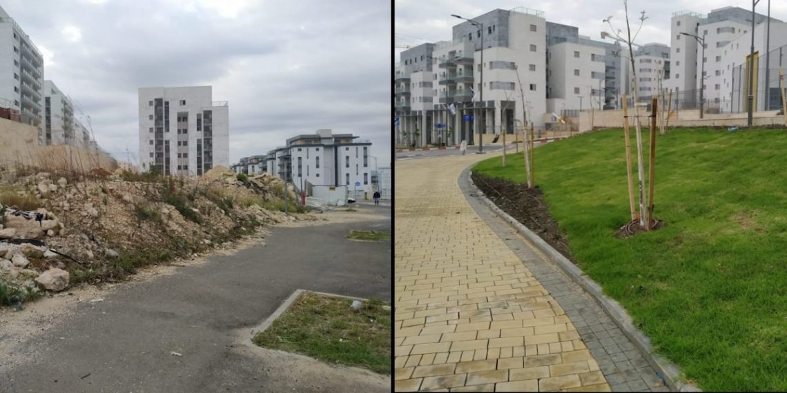 מימין: שכונת בצוותא, משמאל: שכונת הפרחים